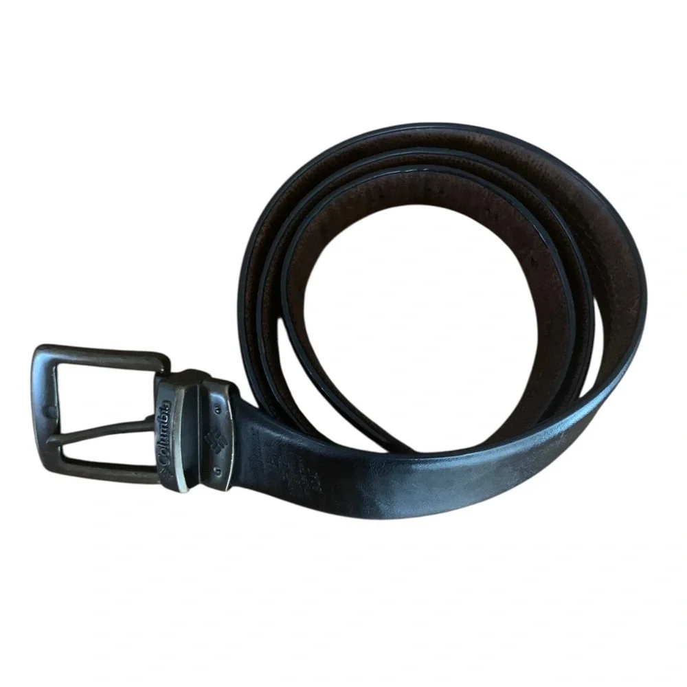 Columbia Gorpcore Black and Brown Reversible Synthetic Leather Stretch Belt Sz L